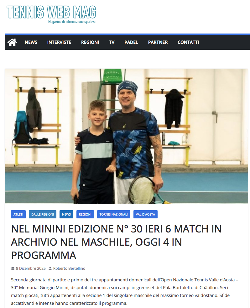 Nel Minini Edizione Nr 30 Ieri 6 match in archivio nel maschile, oggi 4 in programma