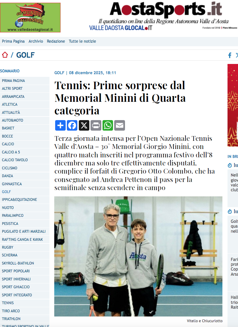 Tennis: Prime sorprese dal Memorial Minini di Quarta categoria