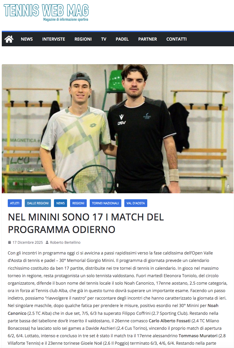 Nel Minini sono 17 i match del programma odierno