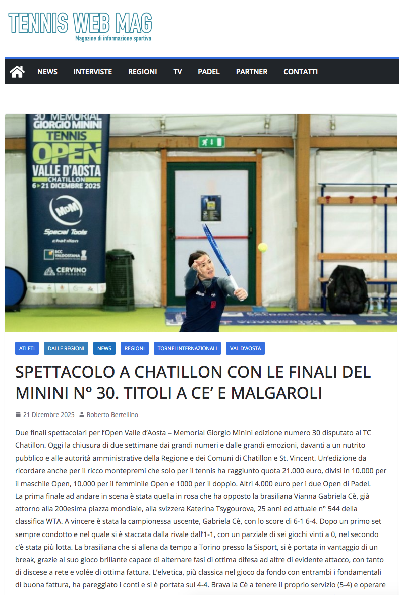 Spettacolo a Chatillon con le finali del Minini n° 30. Titoli a Cè e Malgaroli